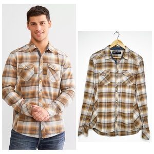 BKE Buckle Plaid Athletic Fit Snap Button Shirt Size Large